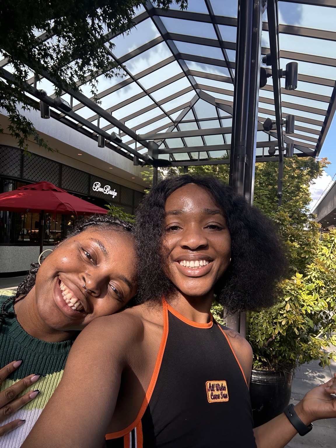 Friends taking a sunny selfie